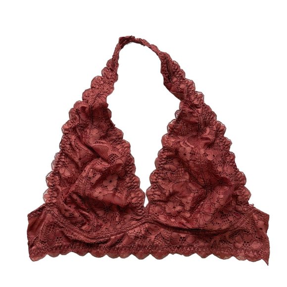 Free People Intimately MEDIUM Rust Red Lace Halter Bralette - Picture 1 of 5